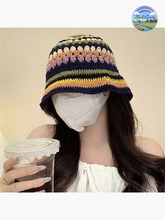 Handmade Crochet Bucket Hat - Knitted Floppy Fisherman Hat Floral Outdoor